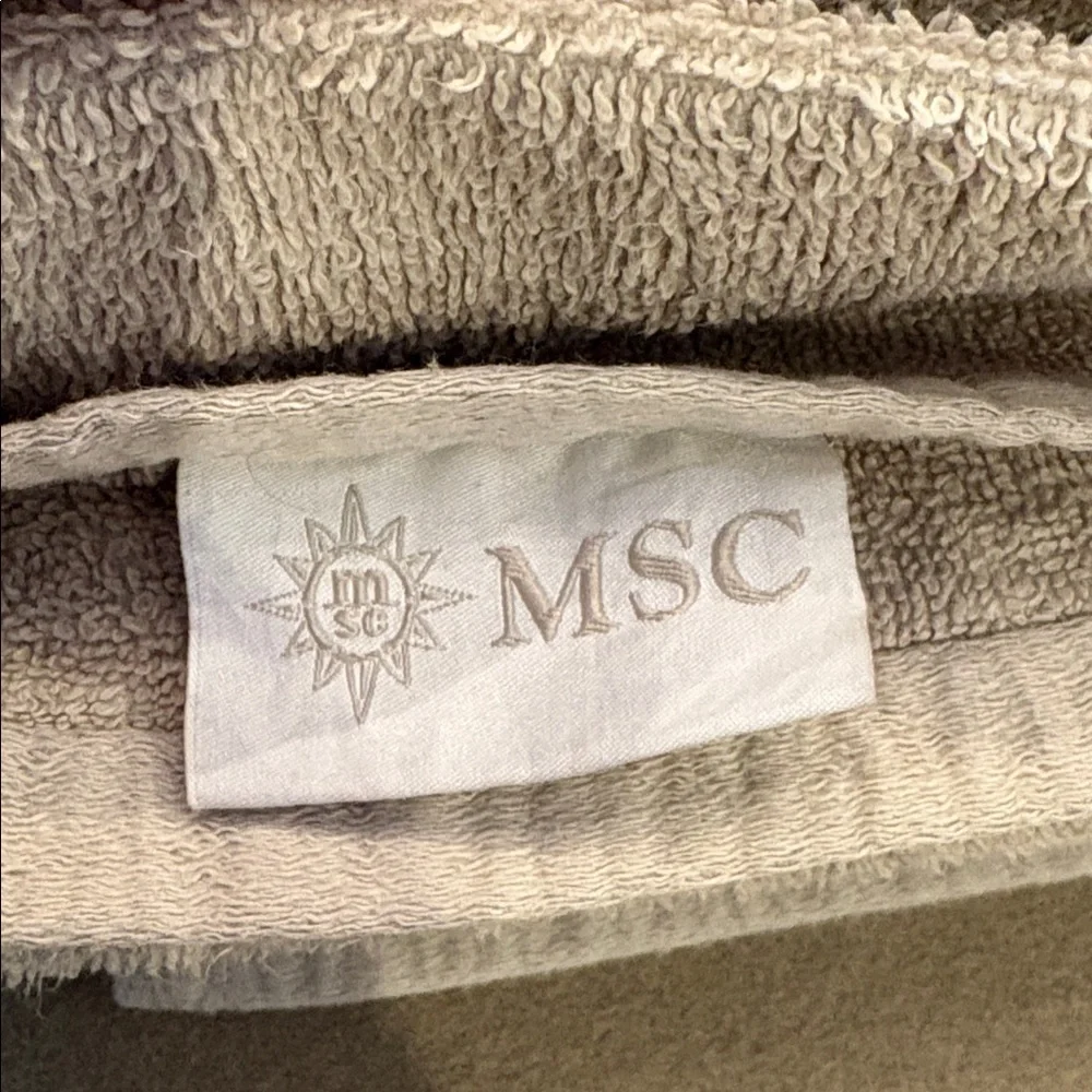 MSC Cruise Line Oversized Beach Towels Tan White Embroidered